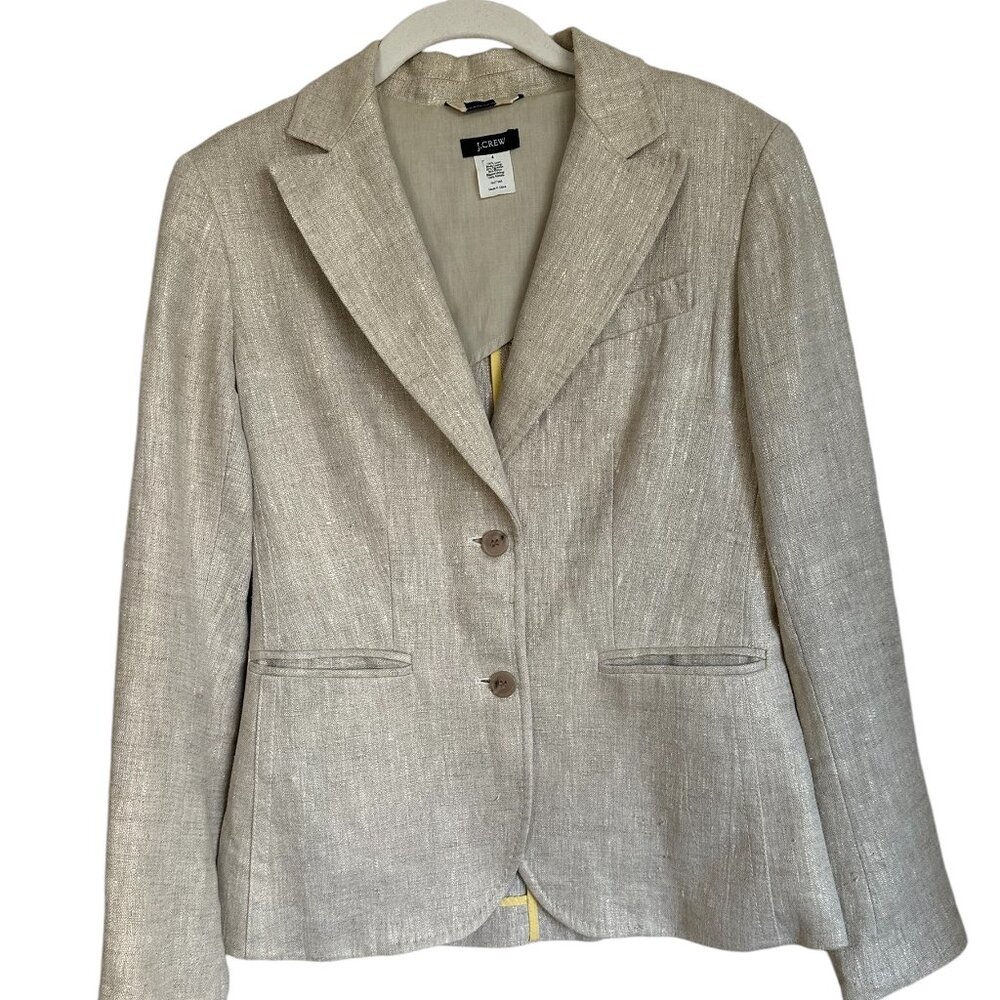 J Crew beige linen jacket with gold threading Sz4